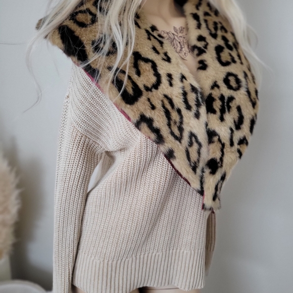 Vintage leopard print animal print stole collar faux fur. - Picture 7 of 16